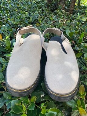 Doc Martens Beige Suede Slip-On Clogs with Back Strap -NWOT